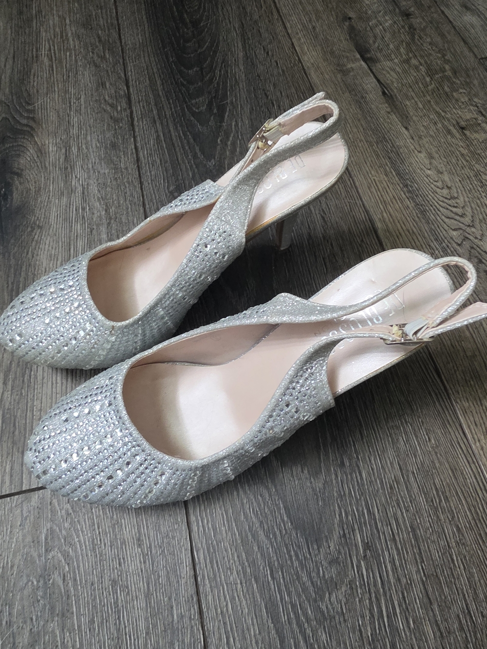 De Blossom Collection Silver Glitter Slingback Heels